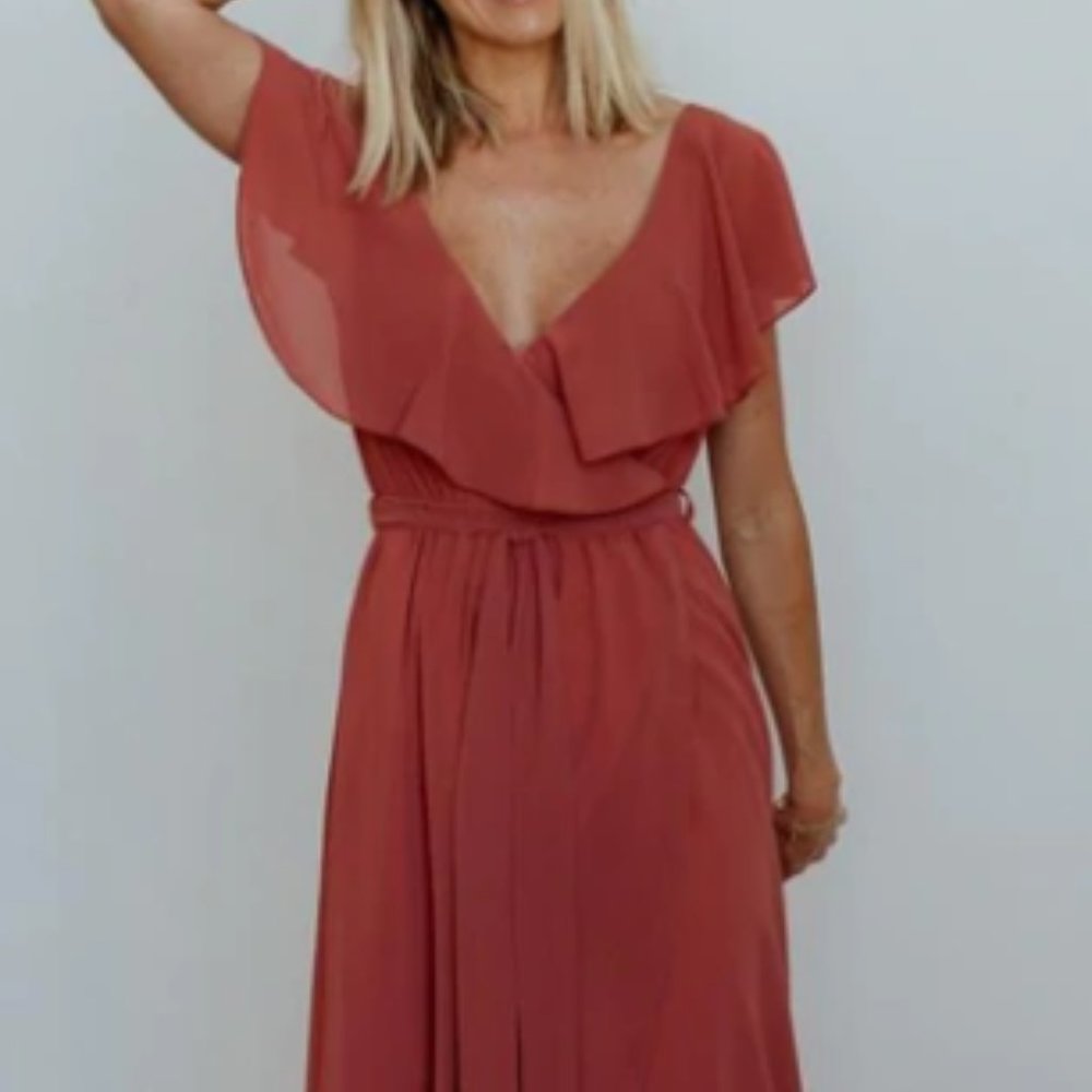 Baltic Born Rust Maxi Dress with Ruffle V-Neck